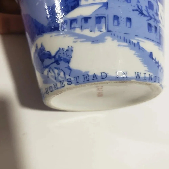 VTG Set  Of 4 Currier and Ives Mini Plant Pots Farm Scenes,Blue. - Picture 8 of 12